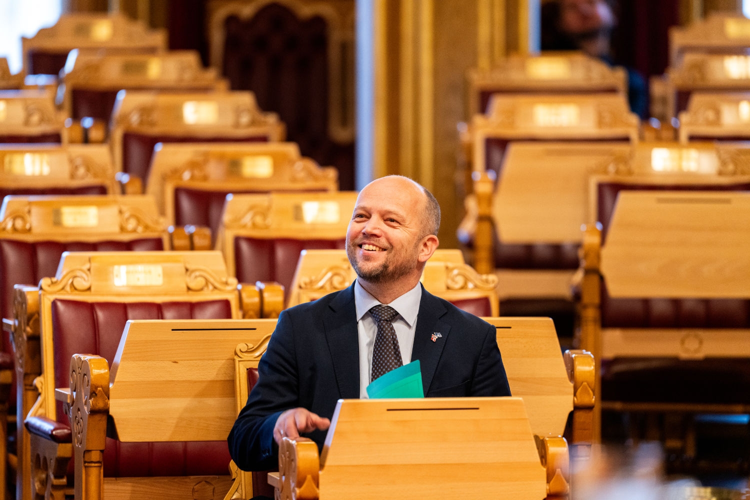 Sp-leder Trygve Slagsvold Vedum er fornøyd med den nye EU-målingen, som viser at 96 prosent av partiets velgere svarer nei.
