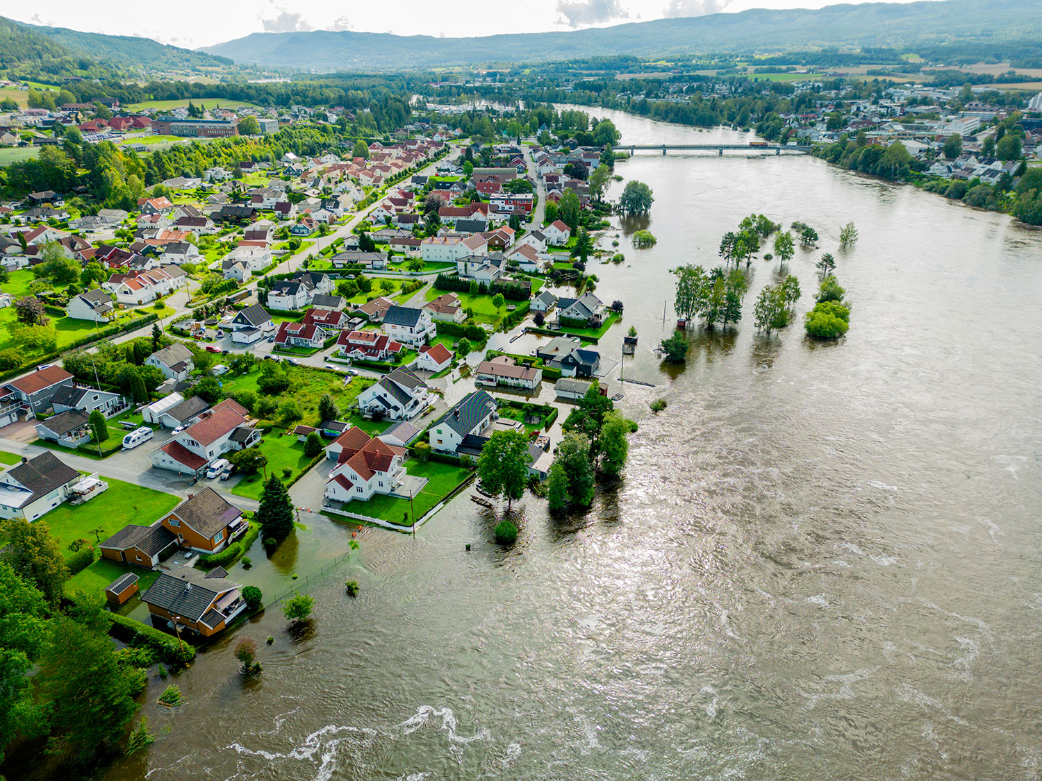 Flere boliger i Hokksund står mandag i vann etter at Drammenselva har gått over sine bredder. 